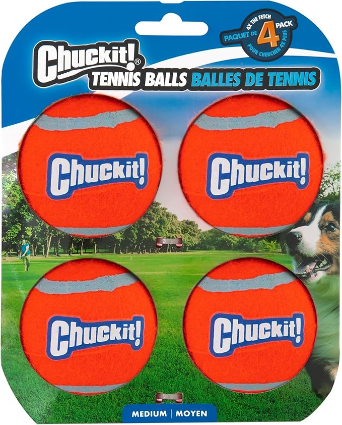 Chuckit! Dog Tennis Ball Dog Toy, Medium (2.5 Inch Diameter) for dogs 20-60 lbs, Pack of 4
