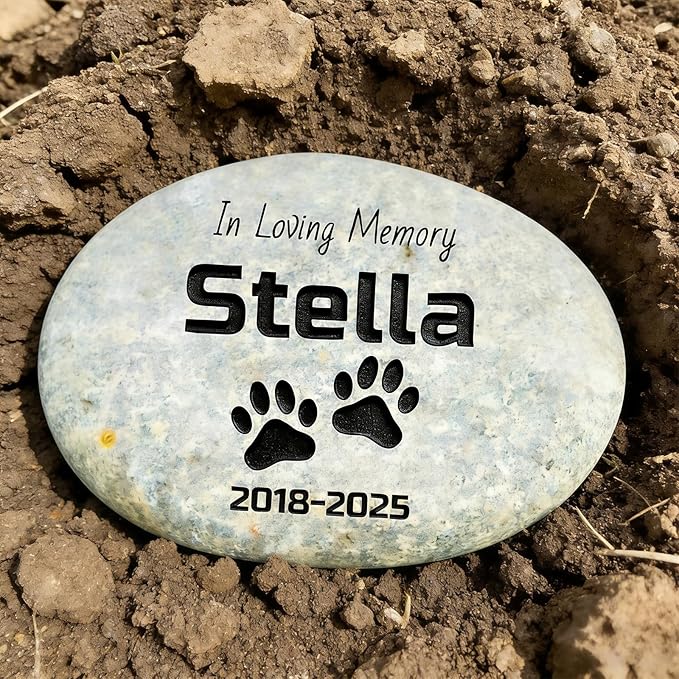 Personalized Pet Memorial Stone - Custom Engraved Natural River Rock with Name & Icon, Handcrafted Pet Loss Gift, Garden or Indoor Angel Pet Remembrance Stone (Style 2)