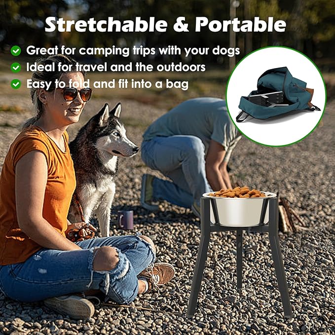 Elevated Dog Bowl Stand for Large Dogs, Adjustable Height & Width,Single Raised Dog Food Water Holder,Bowl Not Included