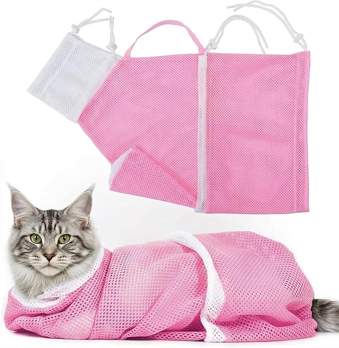 Cat Bathing Bag - Anti-Bite & Anti-Scratch Shower Bag, Adjustable Restraint Bag for Cat Washing, Nail Trimming & Injections, Breathable Mesh Design