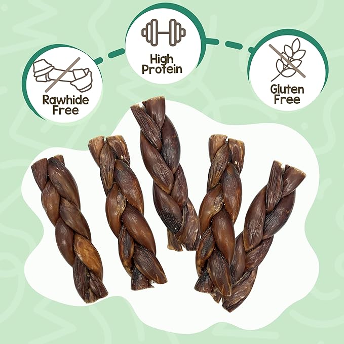 Nature Gnaws Braided Beef Chews for Dogs 5-6" (3 Count) - Long Lasting for Small and Medium Dogs - Natural Beef Gullet Jerky Dog Chew Treats