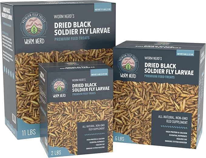 Worm Nerd WN62 2LB Dried Black Soldier Fly Larvae Non-GMO High Protein and Calcium Treat for Chickens, Birds, Reptiles, Amphibians, Fish