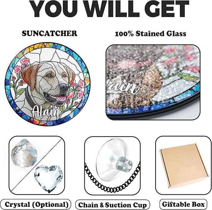 Personalized Pet Stained Glass Window Hanging, Dog Memorial Suncatcher Picture, Sympathy Gift for Loss of Pet, Cat Bereavement Keepsake Potrait Photo, Remembrance Gift for Dog Lovers