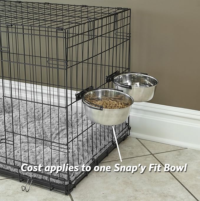 MidWest Homes for Pets Snap'y Fit Stainless Steel Food or Water Bowl, Holds 20 Ounces, Mounts to Wire Crates, No-Tip Design, Rust-Resistant, for Small Dogs and Cats