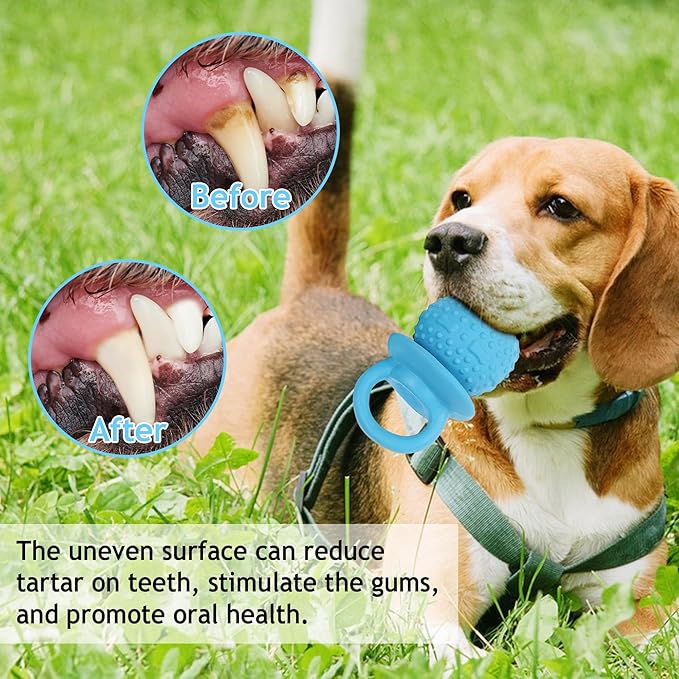 Pacifier Squeaky Dog Toys, Durable Natural Rubber Latex Dog Toy, Fetch and Tug Dog Toy, Dog Treat Toys for Boredom (Blue)
