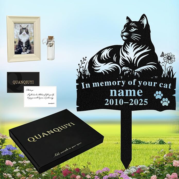 Personalized Memorial Marker for Departed Feline Friends, Handcrafted Cat Grave Stone