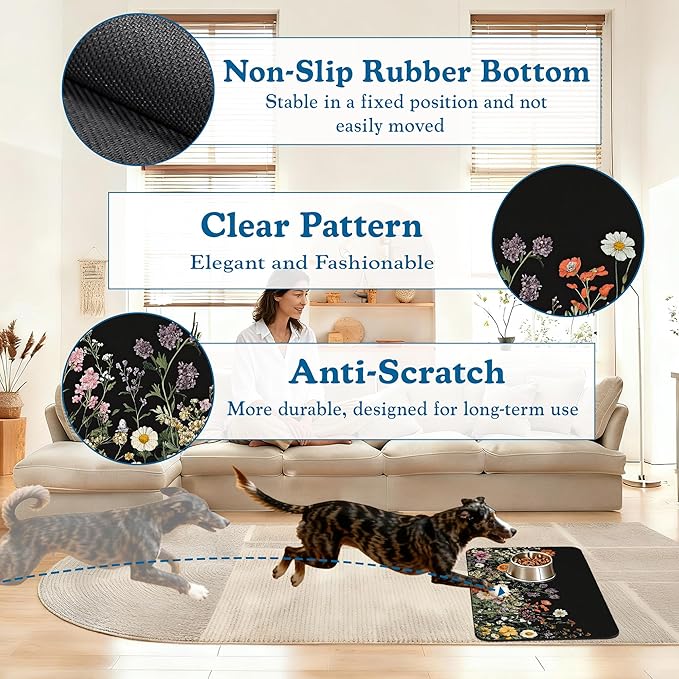 Vintage Wild Herbs Dog Cat Food Mat–Christmas Stocking Absorbent Waterproof Placemat for Food and Water Bowls, Non Slip Rubber Backing, Feeding Mat for Clean Floors 16"x24"