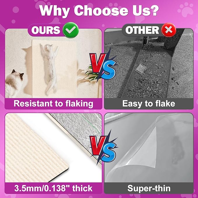 23.6x15.8 Cat Wall Scratcher Mat with Nano Tape,Anti Cats Scratch Furniture Couch Carpet Corner Protector for Indoor,Trimmable Cat Scratching Pad Board Sofa Replacement