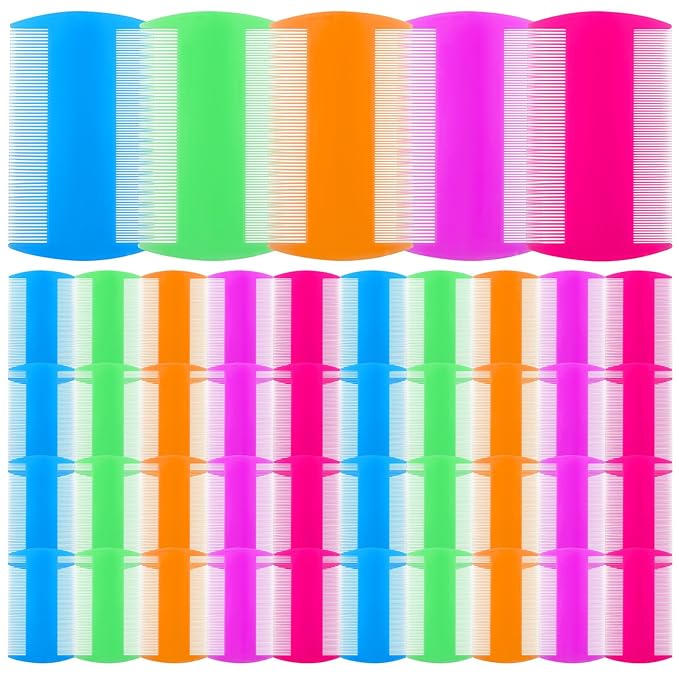 100 Pcs Double Sided Fine Tooth Flea Comb Lice Comb Pet Grooming Tool for Cats, Dogs, Kittens, Lice Dandruff Removal, 5 Colors, 3.5 x 2 Inch