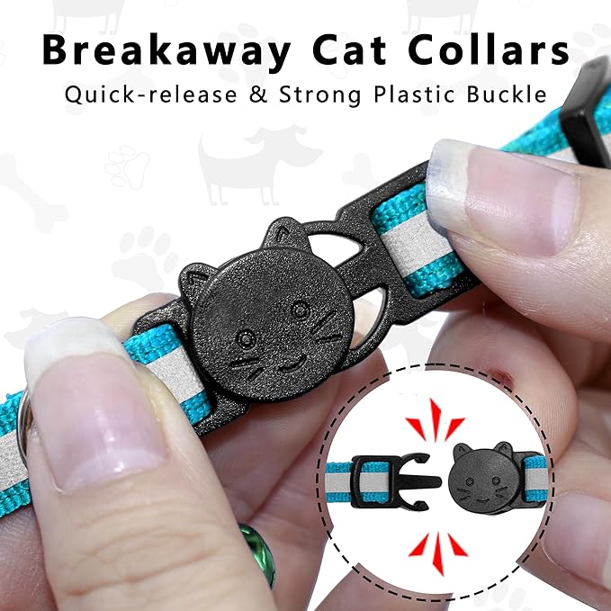 Cat Collar with Air Tag Holder, Reflective Kitten Collar with Bell, Breakaway Airtag Cat Collar for Boys Girls Cats, GPS Tracker for Cats 0.4’’ Width Adjustable Safe Kitty Collar, Lake Blue