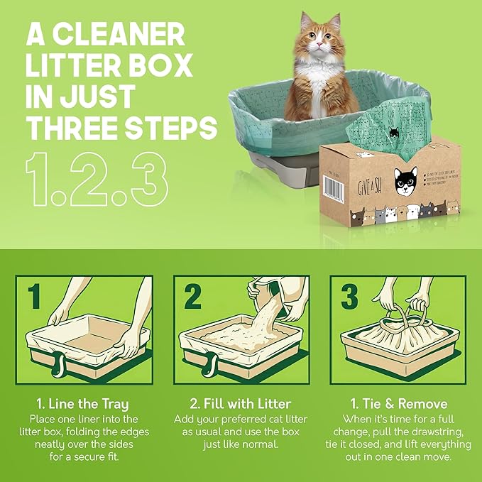 Home Compostable Cat Litter Box Liners, Jumbo XL 36” x 19” Drawstring - Extra Thick Heavy Duty Litter Box Bags, Tear Resistant & Leak-Proof Cat Liners for Easy Cleanup - Pack of 20