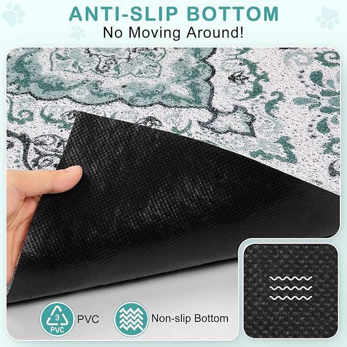 Unicorn Catcher Cat Litter Mat 33" x 22" Non-Slip Litter Box Mat Washable Litter Catcher Mat for Litter Box Indoor Food Mat Supplies Essentials, Dark Cyan