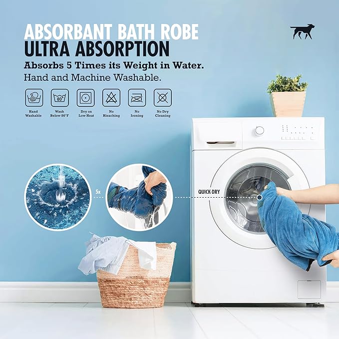 Tuff Pupper Fast Drying Dog Bath Robe | 800 GSM Plush Dog Towel Bathrobe/Dressing Gown | Super Absorbent Pet/Puppy Bathrobe | Adjustable Hood & Belly Strap | Super Soft | Fast Drying (L, Blue)