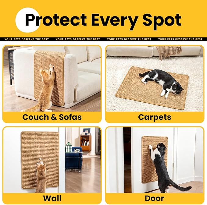 Conlun Extra Large Cat Scratcher Mat (27.5" x 35.4"), Natural Sisal Cat Scratching Pad for Indoor Cats, Mess-Free Cat Scratch Rug & Cardboard Alternative, Couch & Furniture Protector