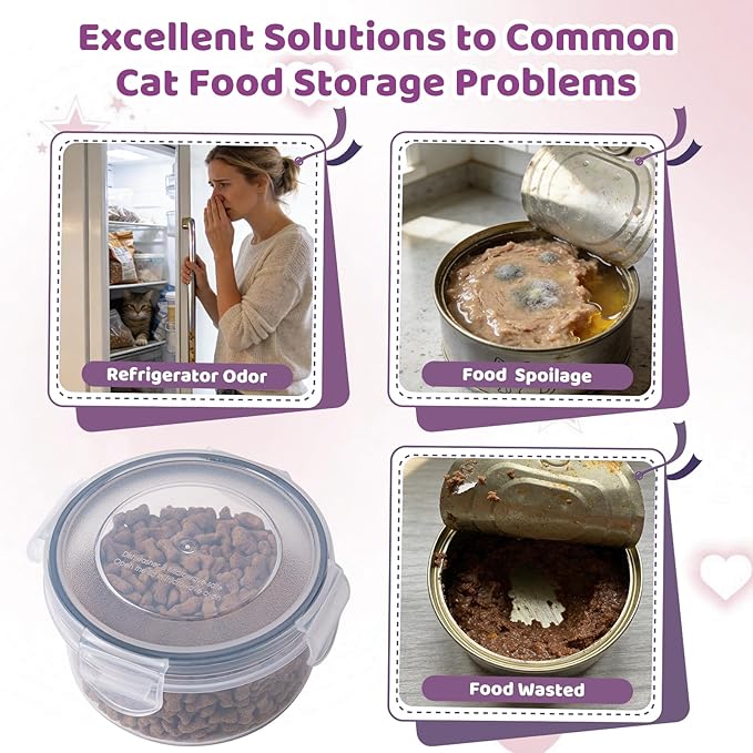 4Pack Cat Can Covers for 3 oz Canned Food Storage Container, Airtight Lock Pet Food Sealer Lids Transparent Kitten Can Box for 2.56''/65mm D and 85g Small Cans
