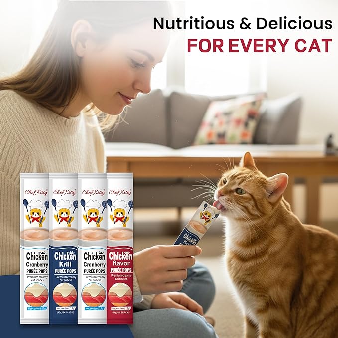 Purée Pops, Cat Treats, Grain-Free, Lickable, Squeezable Creamy Cat Treat/Topper with Vitamin E & Taurine, 0.5 Ounces Each Tube, 20 Tubes, Chicken Mix Variety
