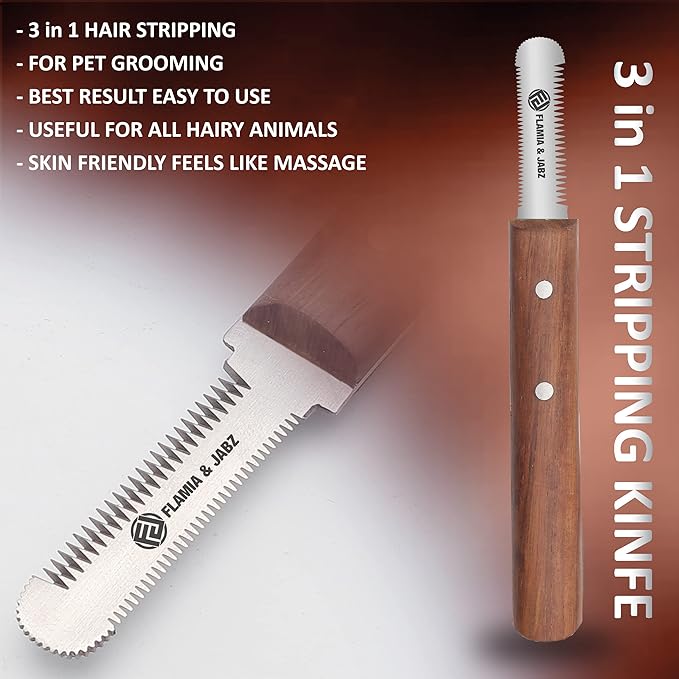 FLAMIA & JABZ FJ Professional Stripping Knife kit (6 pieces set) for Dogs & Pets, Wooden Handle Grip with Stainless Steel Blade (Right handed) (Rosewood)