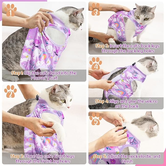 SlowTon Cat Recovery Suit - Cat Onesie for Cats After Surgery Female Male, Kitten Clothes Cats Surgical Spay Suit Abdominal Wounds, E-Collar Alternative Bodysuit Shirt Anti-Licking (Purple, L)