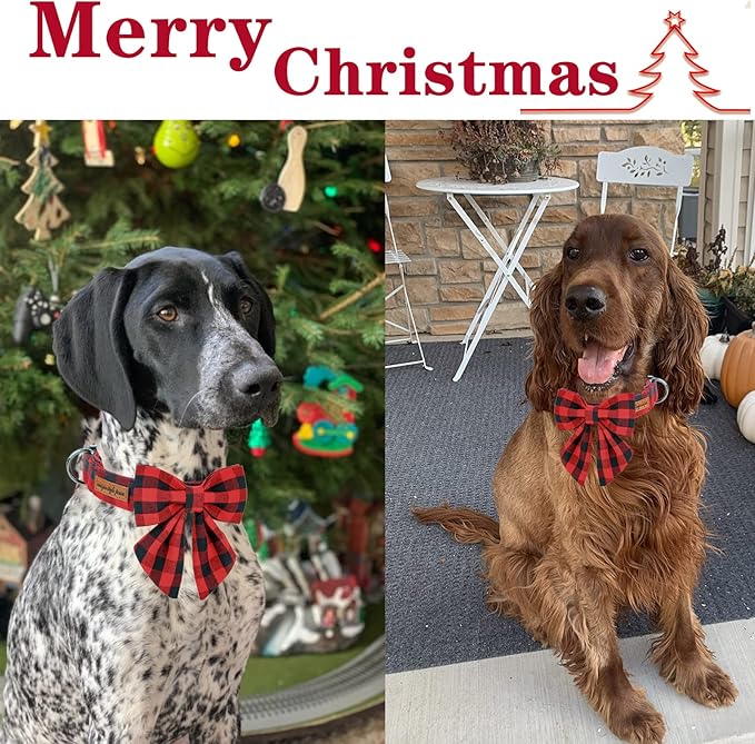 Unique style paws Christmas Dog Collar with Bow Tie Classic Red Plaid Puppy Collar for Small Medium Large Dogs as Holiday Winter Gifts-XS