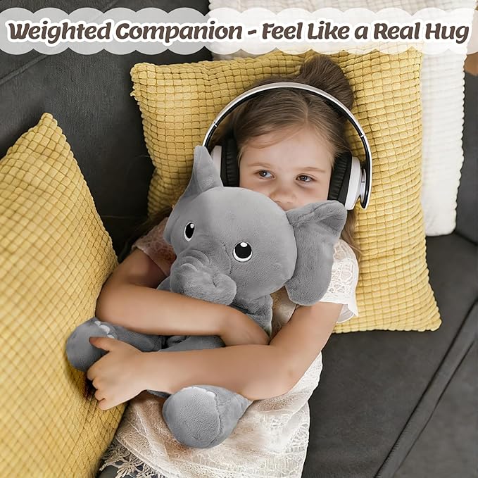 BRICHOEE Weighted Stuffed Animals, 5lbs Elephant Plush Sensory Weighted Elephant Stuffed Animals, Cute Plush Toy Calming Plushie Pillow Birthday Gifts for Adults Baby Kids Boys Girls