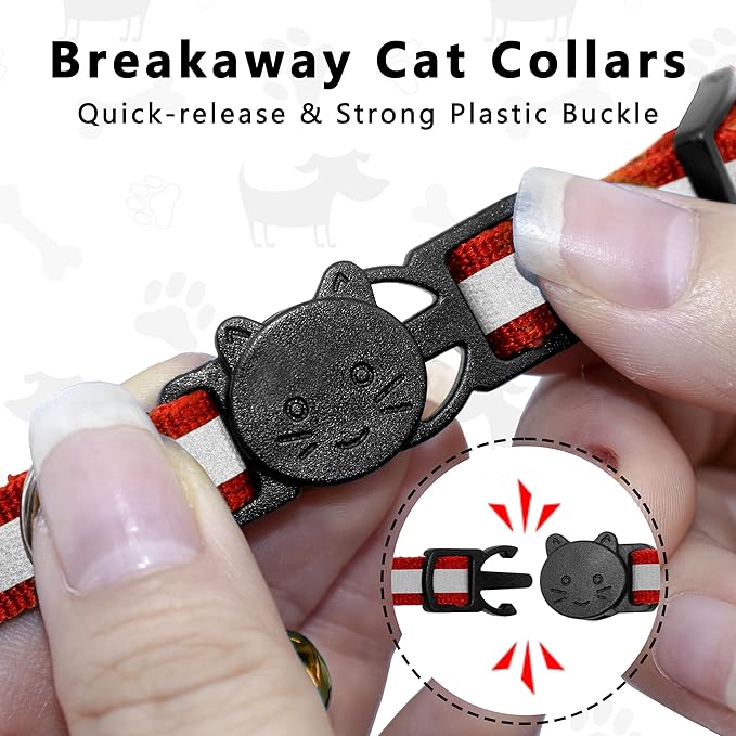 Cat Collar with Air Tag Holder, Reflective Kitten Collar with Bell, Breakaway Airtag Cat Collar for Boys Girls Cats, GPS Tracker for Cats 0.4’’ Width Adjustable Safe Kitty Collar, Red