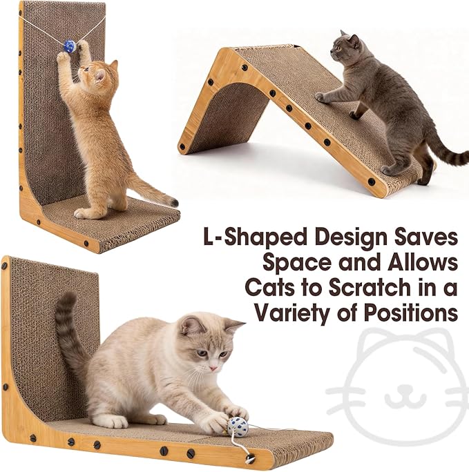 Cat Scratcher, 23.6 Inch L Shape Vertical Cat Scratching Board with Ball Toy for Indoor Cats, Large Cat Scratching Post for Wall and Couch