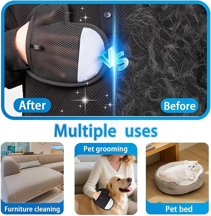Pet Hair Removal Glove for Dogs & Cats, Reusable Electrostatic Magic Brush Pet Hair Remover Glove, Pet Hair Lint Mitt for Clothing, Couch, Carpet, Car Seat, Cat Tree, Fur Deshedding (Grey, 2 PCS)