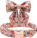 Unique style paws Dog Collar with Tie Adjustable Pink Bowtie Puppy Collars for Small Medium Large Dogs and Cats-M