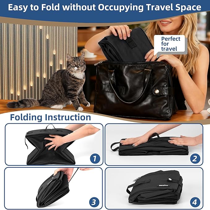 Portable Cat Travel Litter Box with Lid and 10 Pcs Disposable Liner Bags, Leak-Proof & Collapsible, Easy Clean Odor-Control Cat Travel Essentials for Car, Hotel, Airplane, Camping,Trips Black