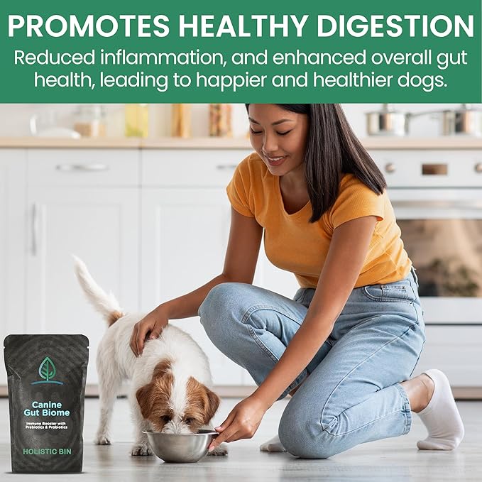 Holistic Bin Canine Gut Biome Blend | Nutrient-Rich Dog Food Toppers | Plant-Based Supplements for Pets Digestion | Probiotic & Prebiotics Canine Daily Overall Wellness Essentials | | Gut Biome (50g)