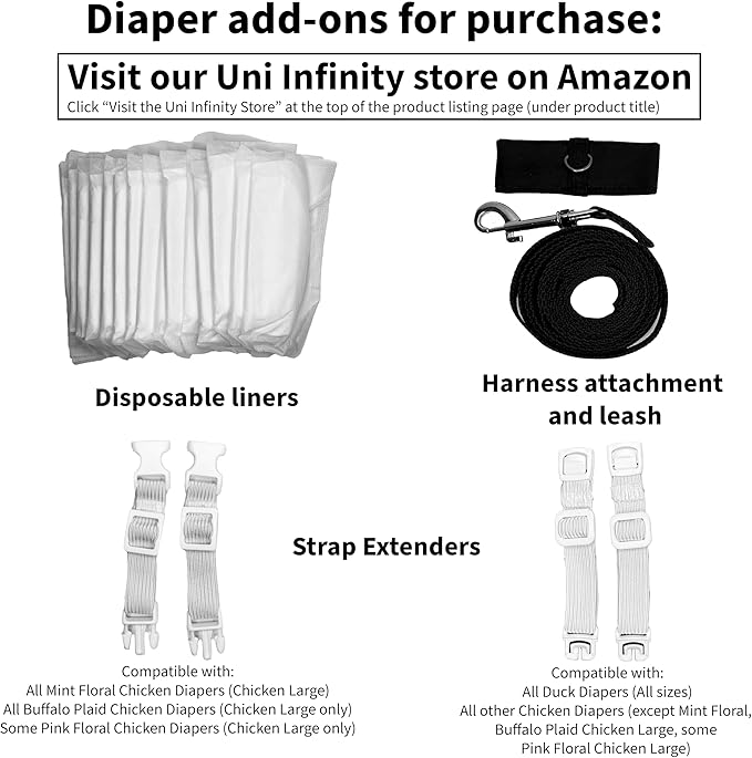 Chicken Diapers Duck Diaper Diaperalls for Hens, Roosters, Ducks, Ducklings - Reusable, Adjustable by Uni Infinity (Pink Floral, Chicken XL+, 1, Count)