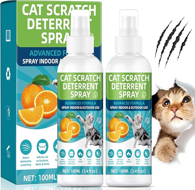 Cat Deterrent Spray, Natural Non-Toxic Cat Repellent Spray, Indoor & Outdoor Pet Training Cat Anti-Scratch Spray for Furniture, Carpet, Sofas, Curtain Protection, No Trace Formula (200 ML)