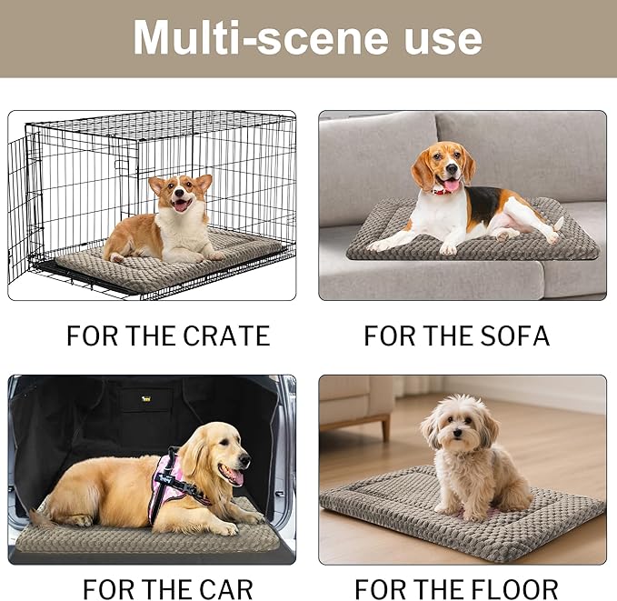Dog Bed Crate Mat, Soft Durable Washable Anti-Slip Kennel Pad for Dogs & Cats, Reversible (Light Gray, M(30"*20"*1.5"))