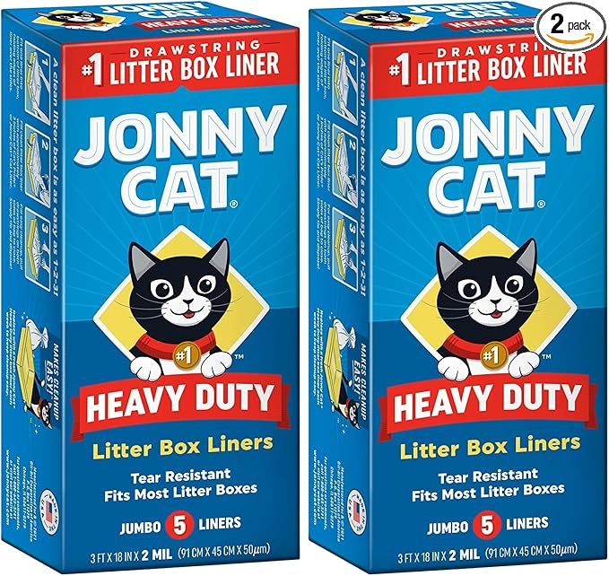 Jonny Cat Litter Box Liners: Heavy Duty - Tear & Leak Resistant - Drawstring Close - Jumbo, 5 Count (Pack of 2)