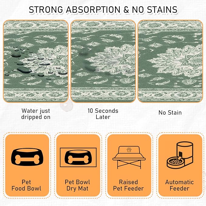 Dog Cat Food Mat - Absorbent Anti Slip Dog Bowl Mats for Food and Water, Quick Dry Cat Feeding Matts for Floors, Diatomite Pet Dish Placemat Accessories Supplies, Bohemia Style, 17 * 30in