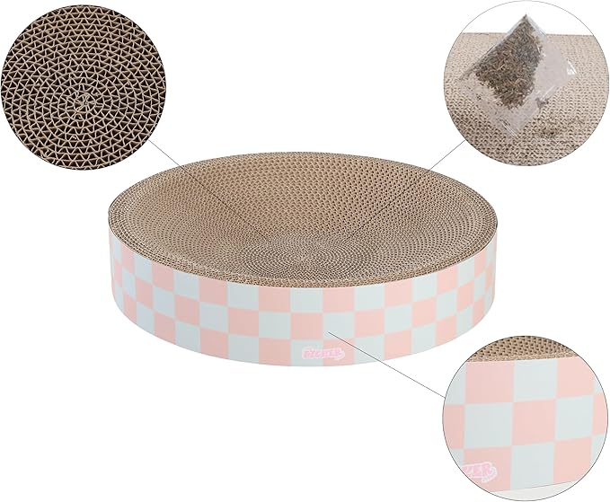 CSR1010E Nelson 20.13" Modern Cardboard Round Bowl Cat Scratcher with Catnip, Strawberry Milkshake