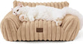 Bedsure ComfyFleece Cute Cat Couch for Pets - Fluffy Cat Sofa with Premium Soft Corduroy Fleece, Fuzzy Pet Couch Bed with Washable Cover, Supportive Pet Chair for Indoor Cats, 24inch, Sandy Beige