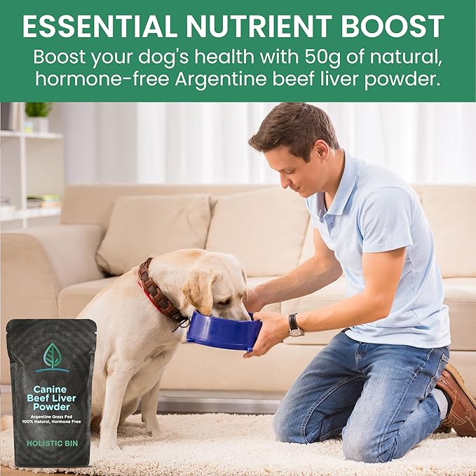 Holistic Bin Canine Beef Liver Dog Food Toppers | Supplement Powder with Iron, B-Complex & Vitamin A | Daily Pet Meal Essentials | for Shiny Coat and Skin Health & Overall Wellness | Beef Liver (50g)
