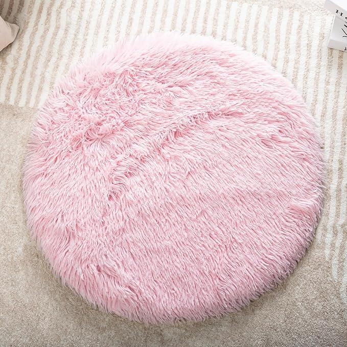 Round Plush Pet Mat Thin Style Pad Mat for Cats, Small Dogs, Rabbits, Guinea Pigs, Washable Soft Sofa mat, for Crate Cat Tree Tower Window Perch (Pink, Large (23.6inch) - 1pcs)