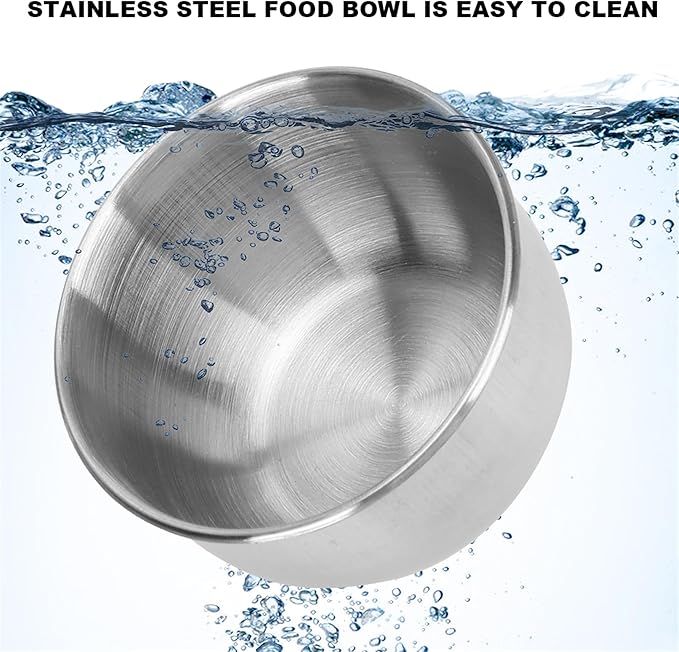 Bird Food Stainless Steel Cups, Parrots Feeding Dish Cups with Wooden Platform, Stainless Steel Food Water Feeder Cage Accessory with StandDouble Bowl