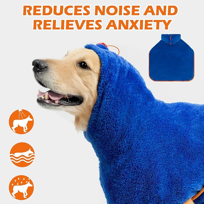 EXPAWLORER Soft Dog Bathrobe with Hood, Super Absorbent & Quick-Drying Dog Towels, Cozy Drying Coat for After Bath,Swimming, Blue S