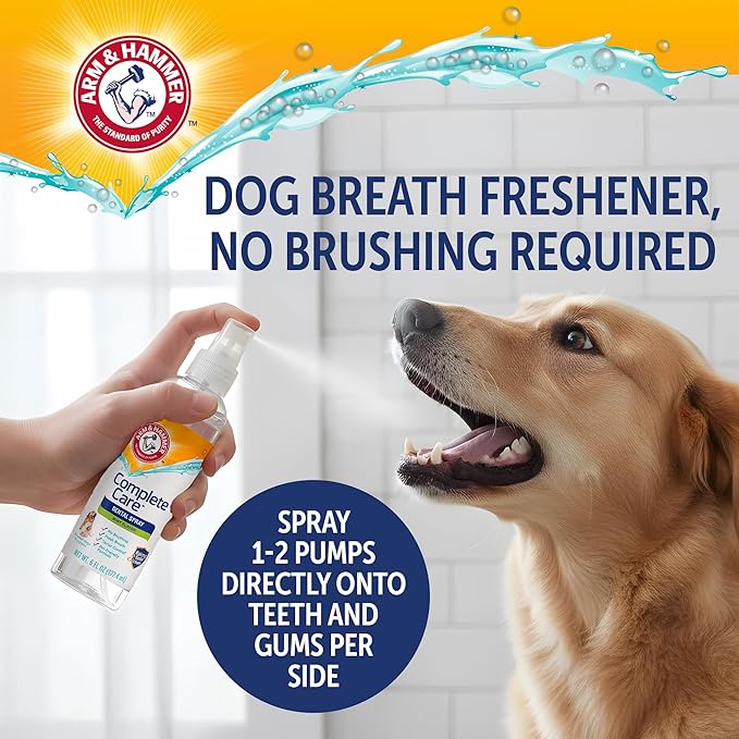 Arm & Hammer Complete Care Dog Dental Spray, Mint Flavor, Easy Brushless Dog Breath Freshener, Baking Soda Enhanced Formula for Fresh Dog Breath, 6oz - 2 Pack
