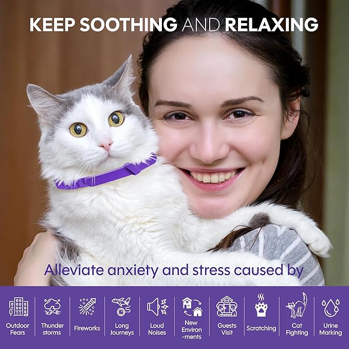 Cat Calming Collar, 4-Pack Pheromone Collars for Cats (Purple) – Adjustable Breakaway, Water Resistant, Stress & Anxiety Relief, Helps Reduce Scratching, Noise Fear & Separation Anxiety