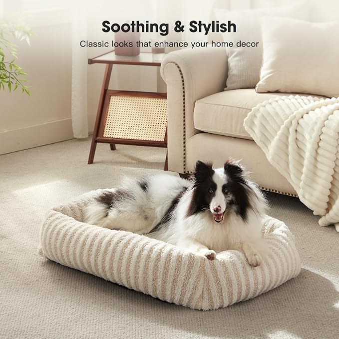 MIXJOY Dog Bed for Medium Sized Dogs, Washable Medium Dog Beds with Removable Cover, Rectangle Pet Beds with Non-Slip Bottom, Warming Calming Dogs Cuddler, 25"x21"x7", White