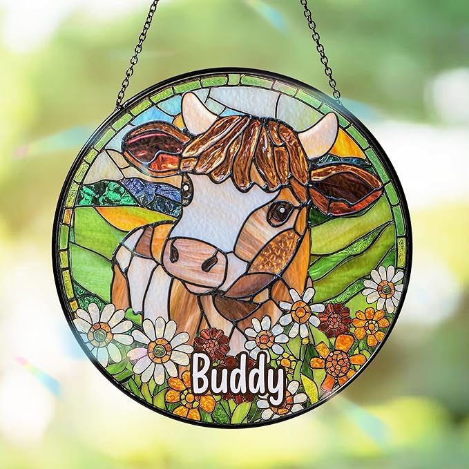 Custom Dog Portrait Art Suncatcher Stained Glass Remembrance Gift Farmhouse Decor Window Hanging Dog Cat Bereavement Keepsake Loss of Pet