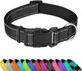 Reflective Dog Collar, Adjustable Soft Neoprene Padded Nylon Pet Collars with Buckle for Large Dogs, Black,L