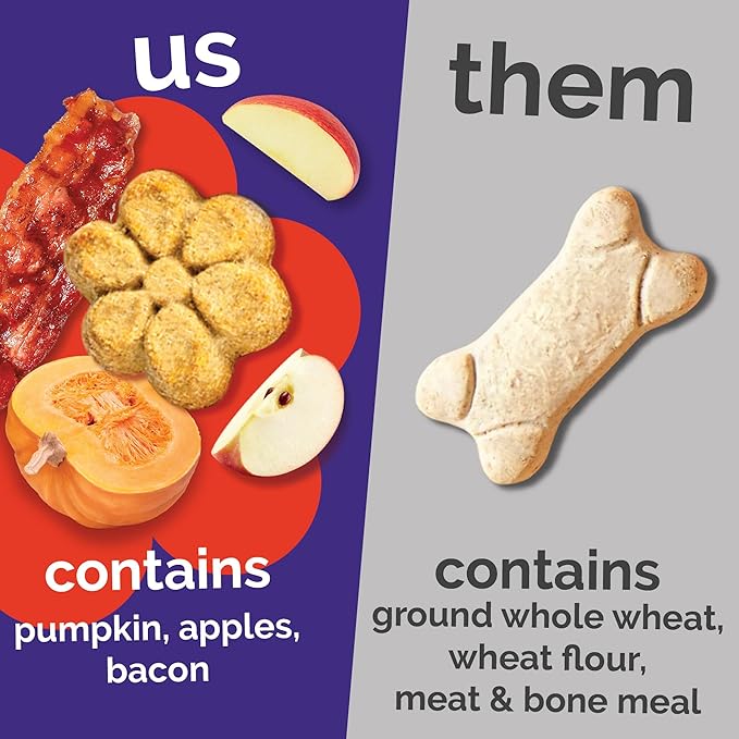 Fruitables Baked Dog Treats, Healthy Pumpkin Treat for Dogs, Low Calorie & Delicious, Free of Wheat, Corn and Soy, Made in the USA, Apple and Crispy Bacon Flavor, 12oz