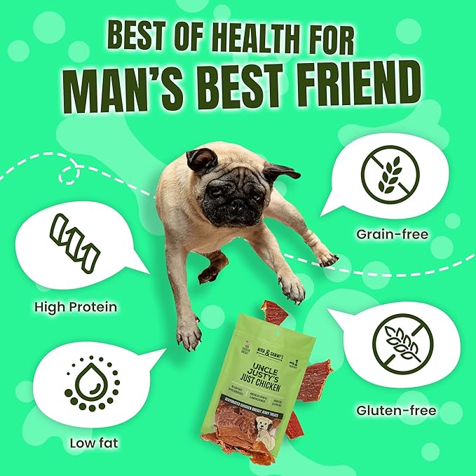 Gourmet Chicken Jerky Dog Treats - Natural, Nutritious and Tasty Made in USA only, Cage-Free Chicken, No Additives (Mika & Sammy's Uncle Justy's 12 oz)