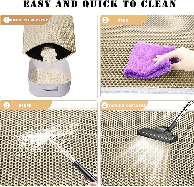 HCY&WLD Cat Litter Mat, Honeycomb Double Layer Cat Litter Trapping Mat, Waterproof Urine Proof Non-Slip, Scatter Control, Less Waste, Easier to Clean (Beige, 35" X 24")