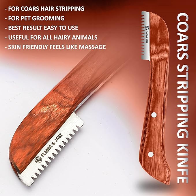 FLAMIA & JABZ FJ Professional Stripping Knife kit (6 pieces set) for Dogs & Pets, Wooden Handle Grip with Stainless Steel Blade (Right handed) (Orange)